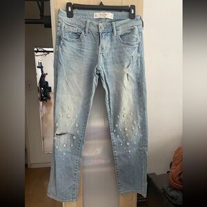NWOT Abercrombie & Fitch Jeans size 25 light blue wash embellished knee jewels